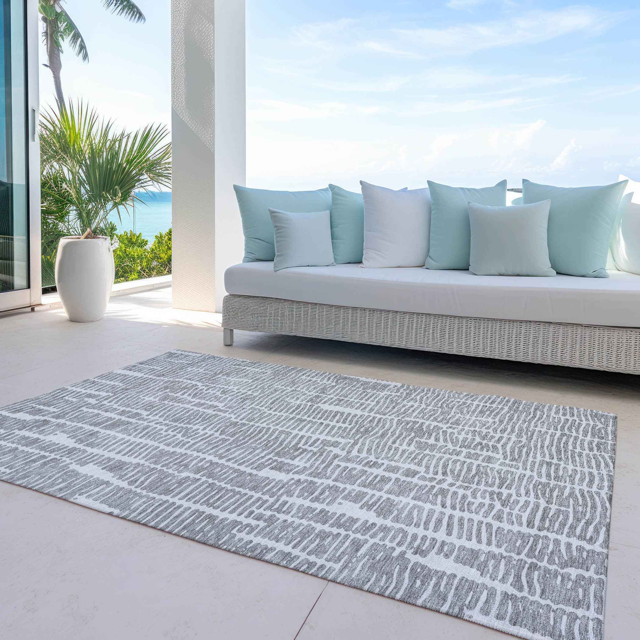 9' X 12' Gray And Ivory Abstract Washable Indoor Outdoor Area Rug
