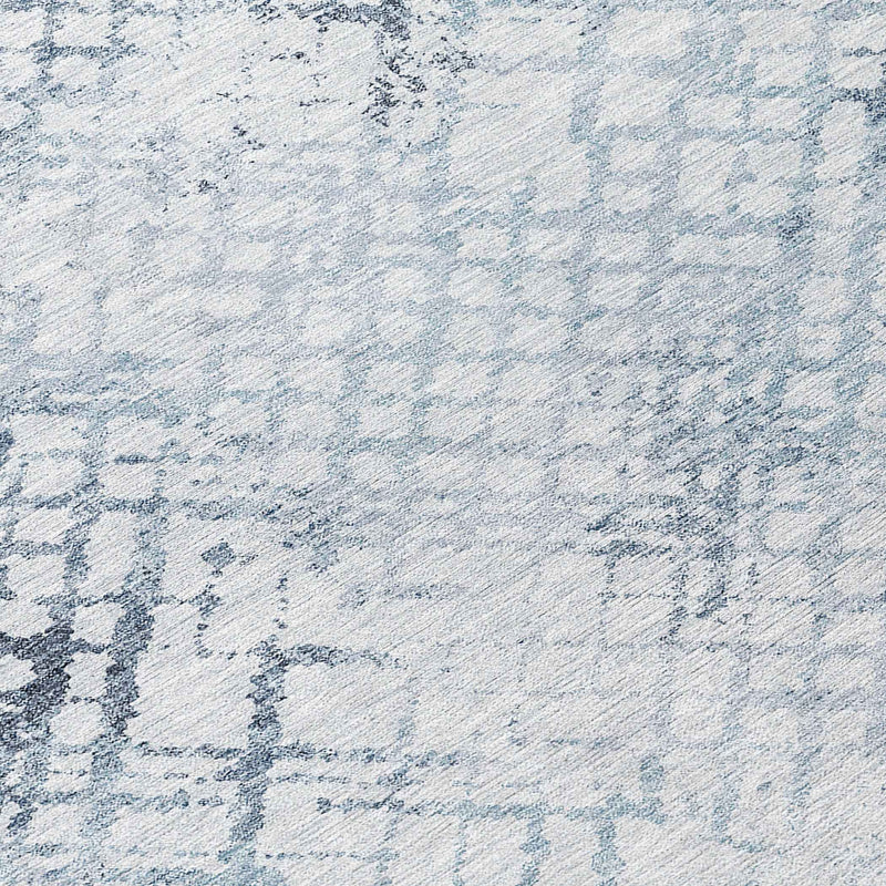 8' Navy Blue And Sky Blue Round Geometric Washable Indoor Outdoor Area Rug