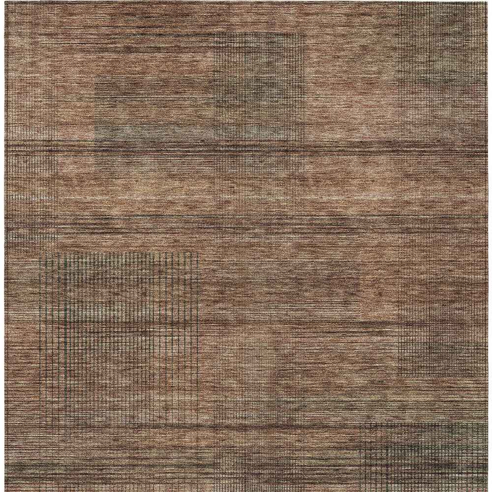 8' X 10' Orange Copper And Brown Striped Washable Indoor Outdoor Area Rug