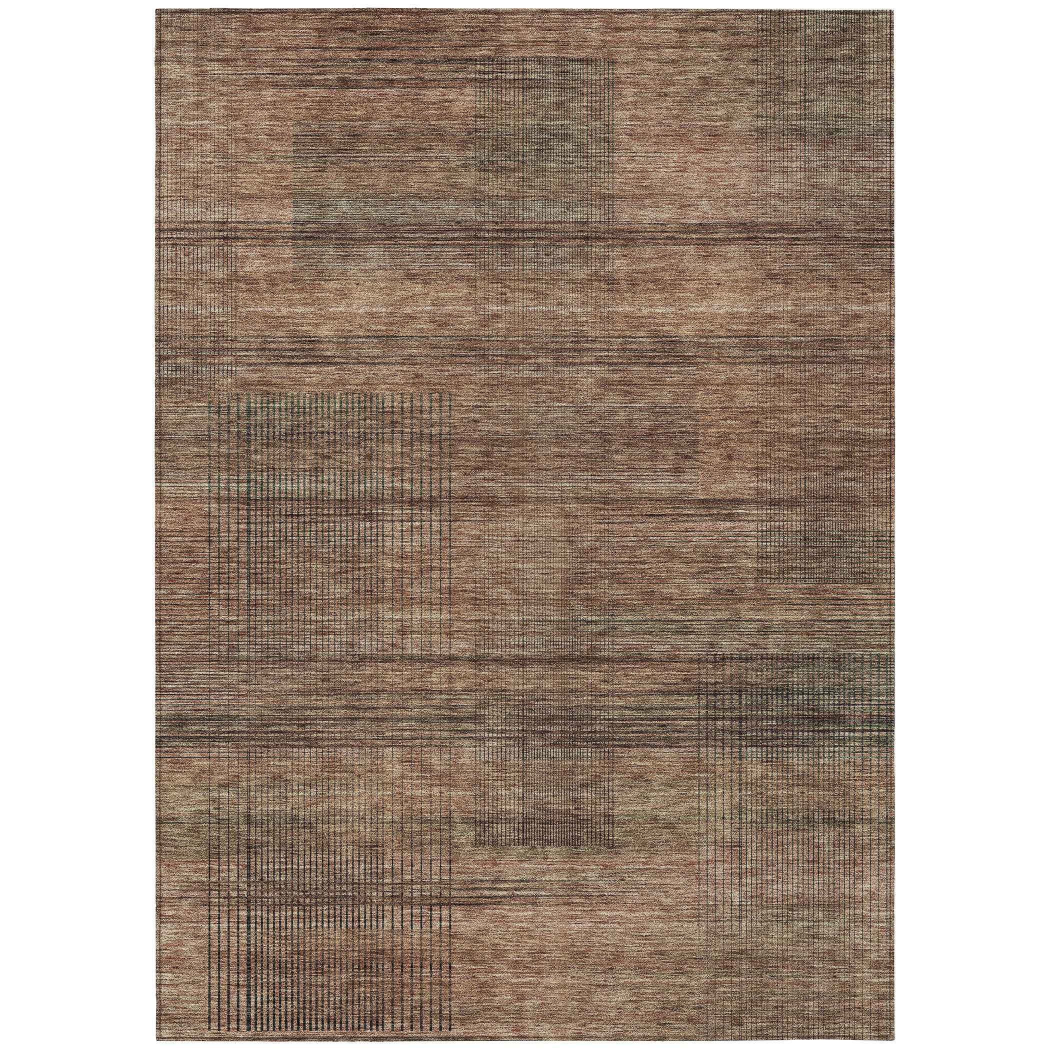 8' X 10' Orange Copper And Brown Striped Washable Indoor Outdoor Area Rug