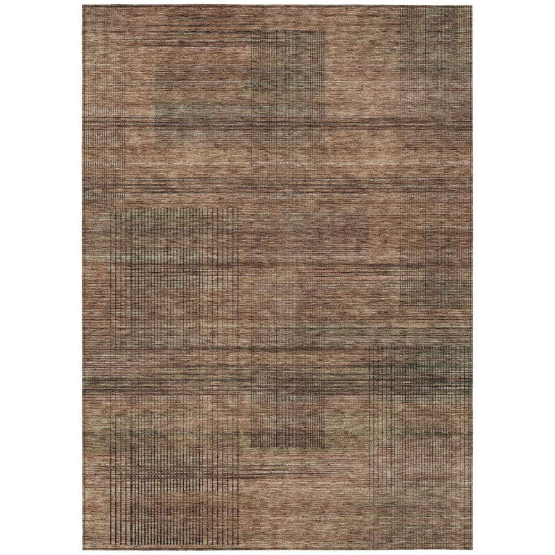 8' X 10' Orange Copper And Brown Striped Washable Indoor Outdoor Area Rug