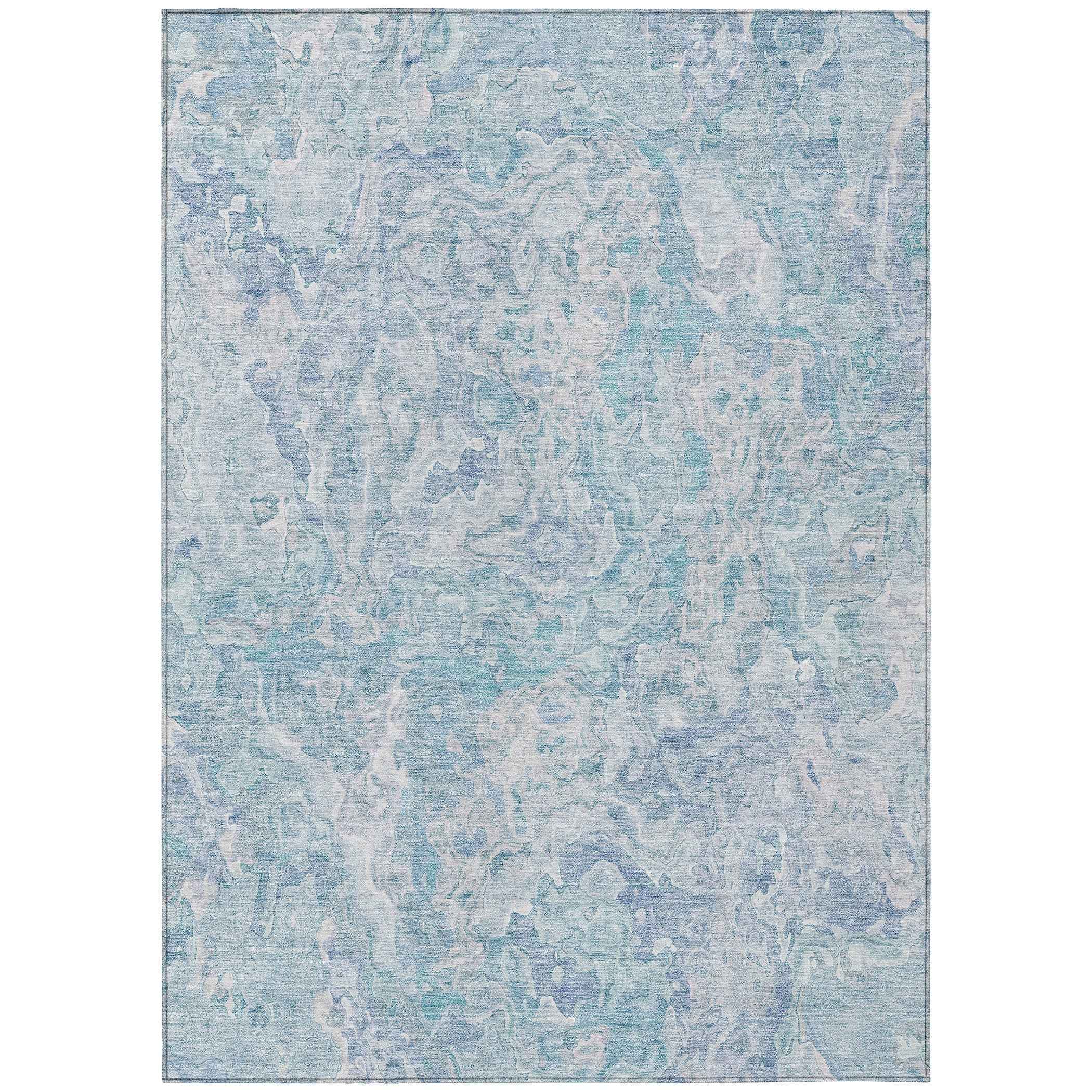 8' X 10' Sky Blue And Denim Blue Abstract Washable Indoor Outdoor Area Rug