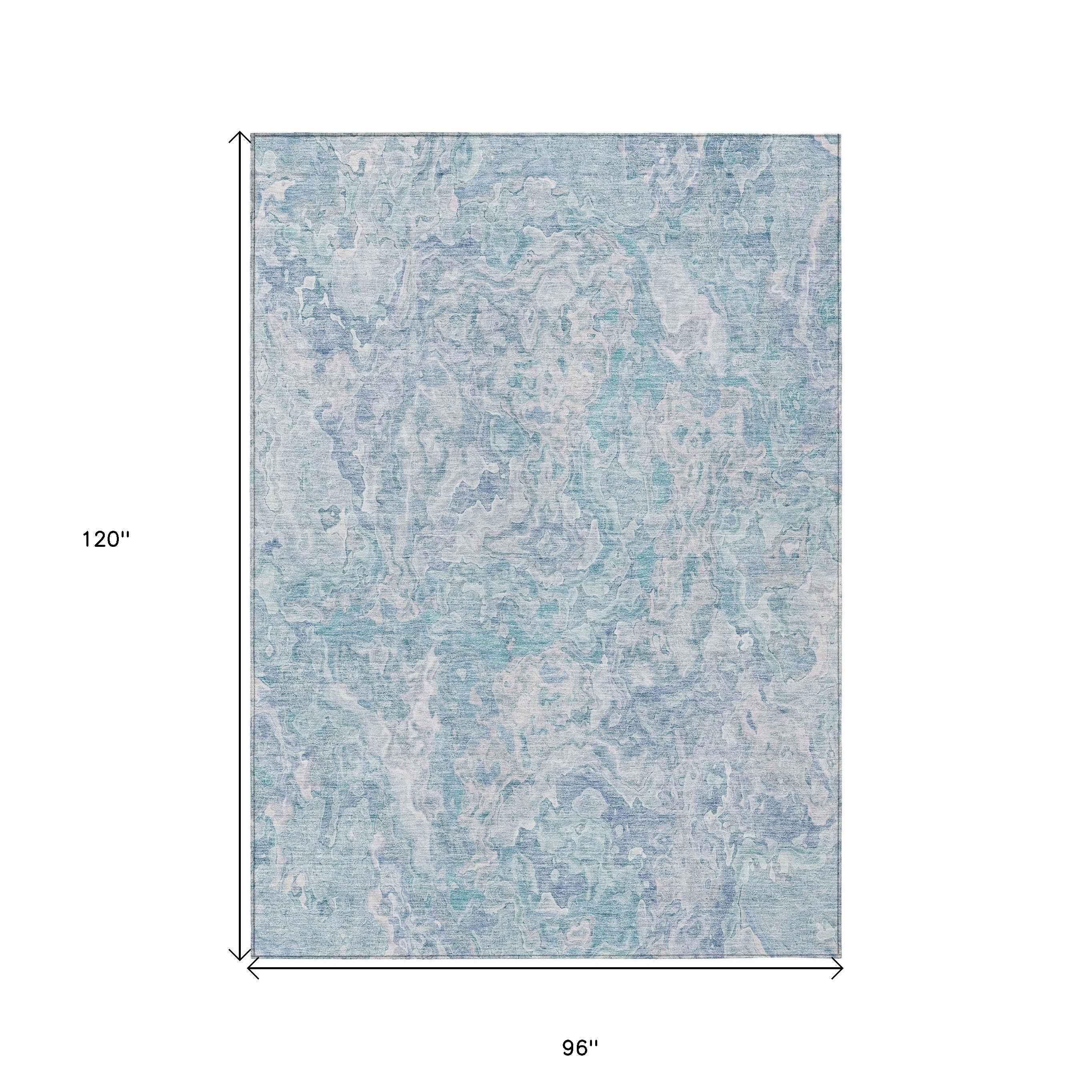 8' X 10' Sky Blue And Denim Blue Abstract Washable Indoor Outdoor Area Rug