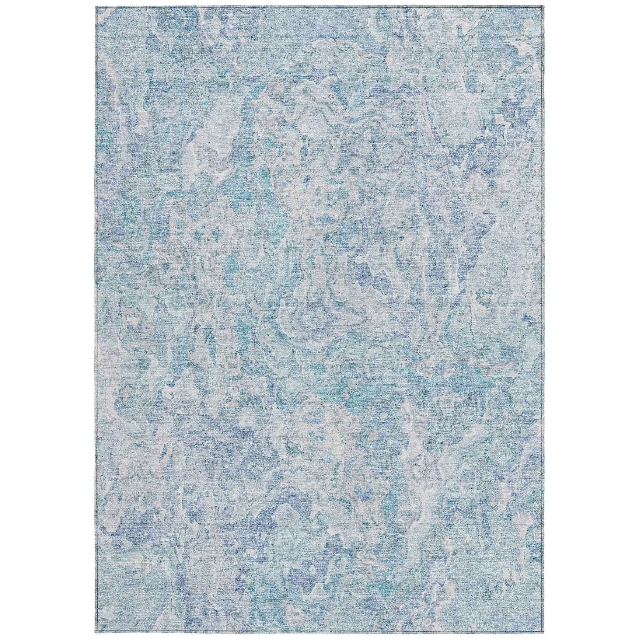 8' X 10' Sky Blue And Denim Blue Abstract Washable Indoor Outdoor Area Rug