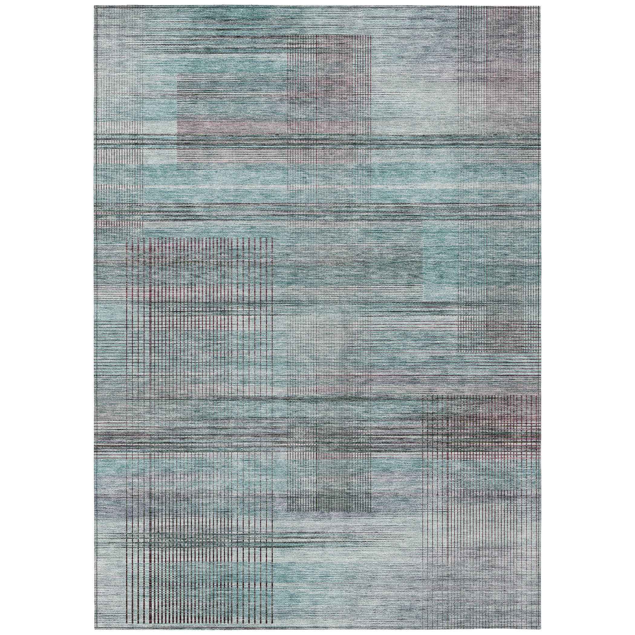 3' X 5' Teal Blue Gray And Charcoal Striped Washable Indoor Outdoor Area Rug