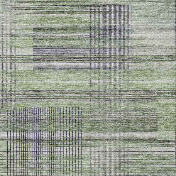 9' X 12' Artichoke Green Purple And Fern Green Striped Washable Indoor Outdoor Area Rug