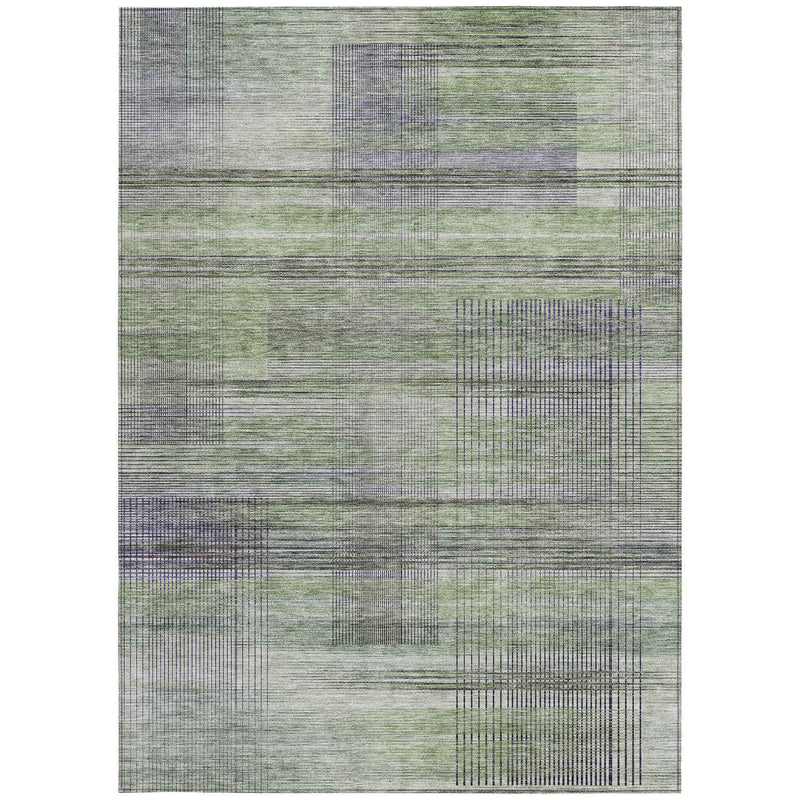 9' X 12' Artichoke Green Purple And Fern Green Striped Washable Indoor Outdoor Area Rug