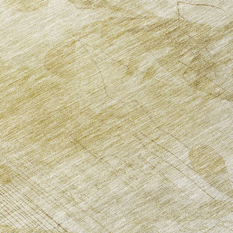 8' Beige Tan And Ivory Round Floral Washable Indoor Outdoor Area Rug