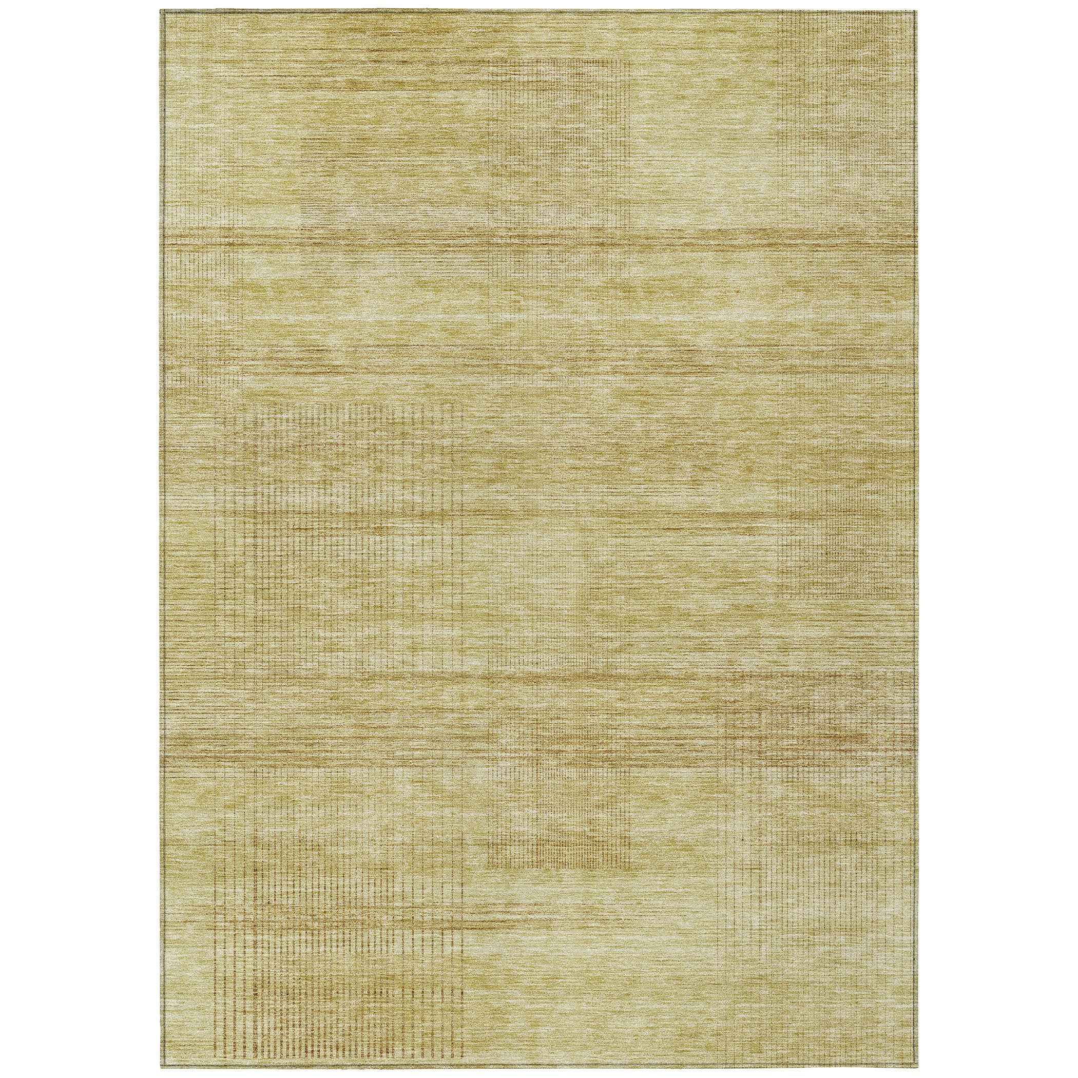 3' X 5' Gold Wheat And Beige Striped Washable Indoor Outdoor Area Rug