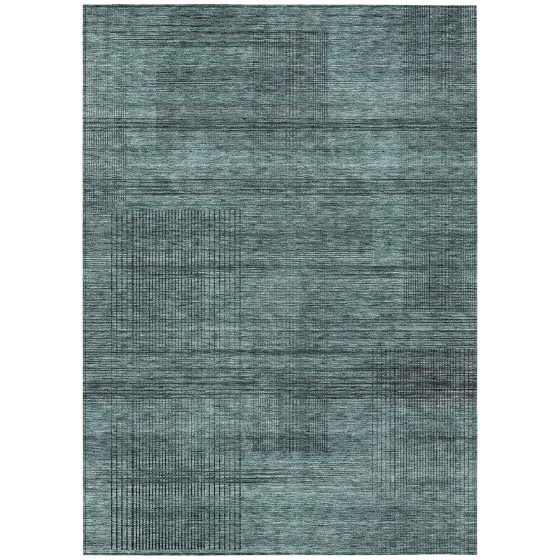 9' X 12' Teal Blue Aqua And Gray Striped Washable Indoor Outdoor Area Rug