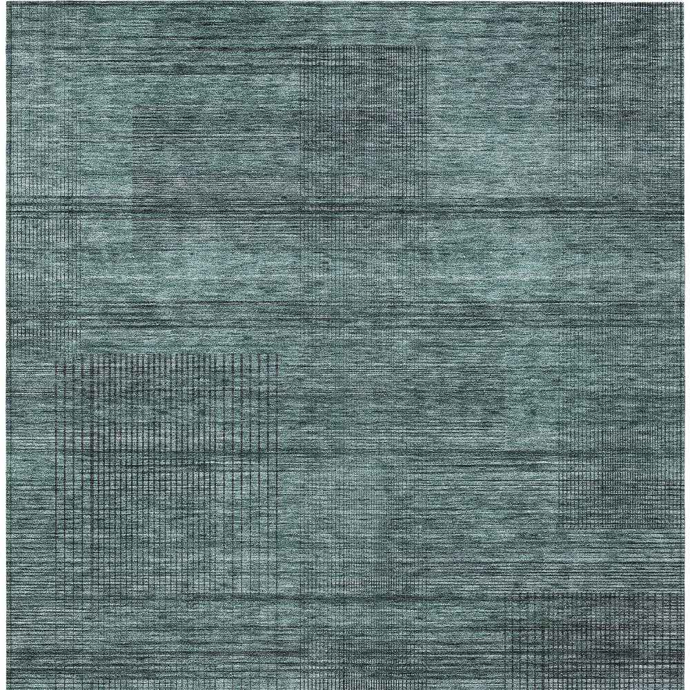 9' X 12' Teal Blue Aqua And Gray Striped Washable Indoor Outdoor Area Rug