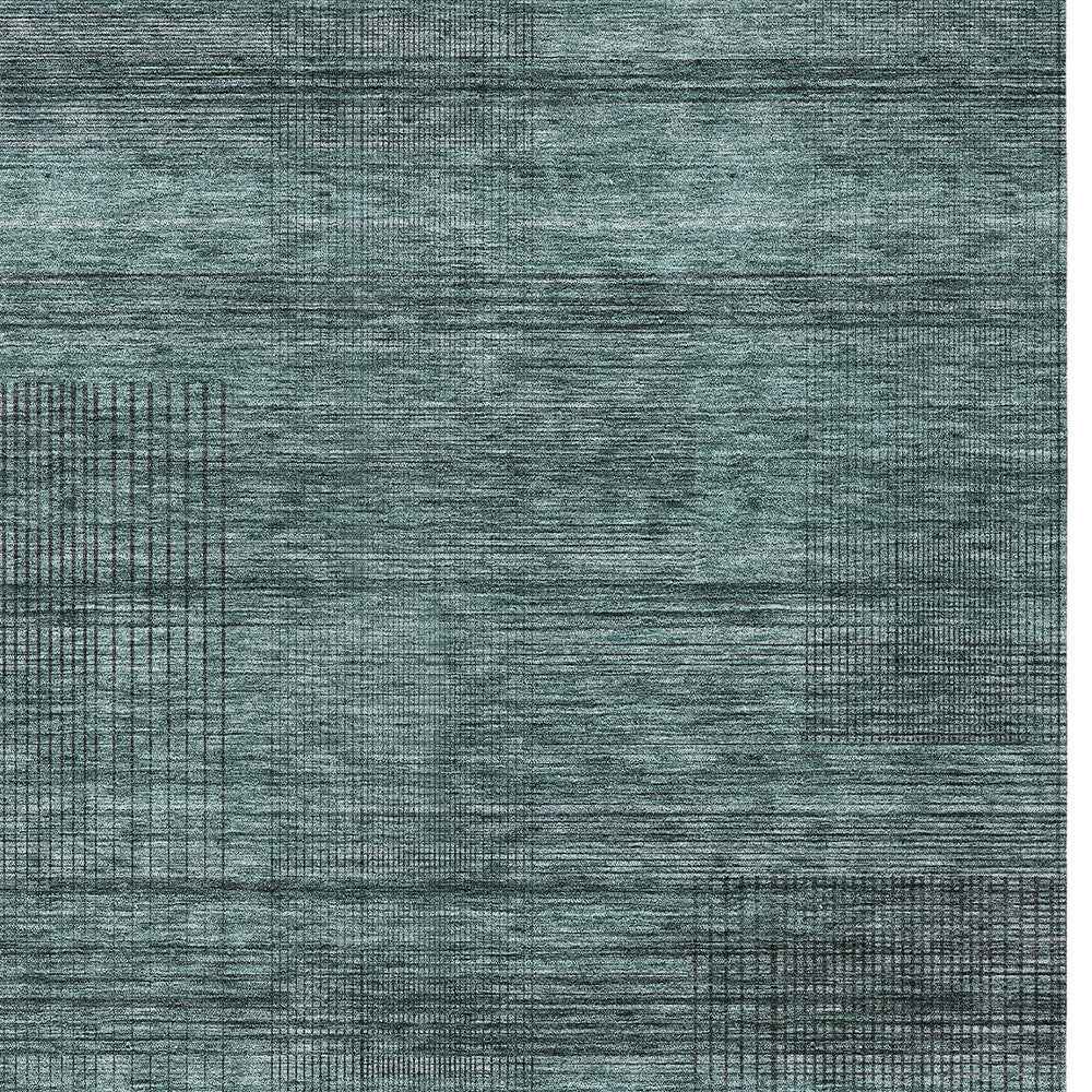9' X 12' Teal Blue Aqua And Gray Striped Washable Indoor Outdoor Area Rug