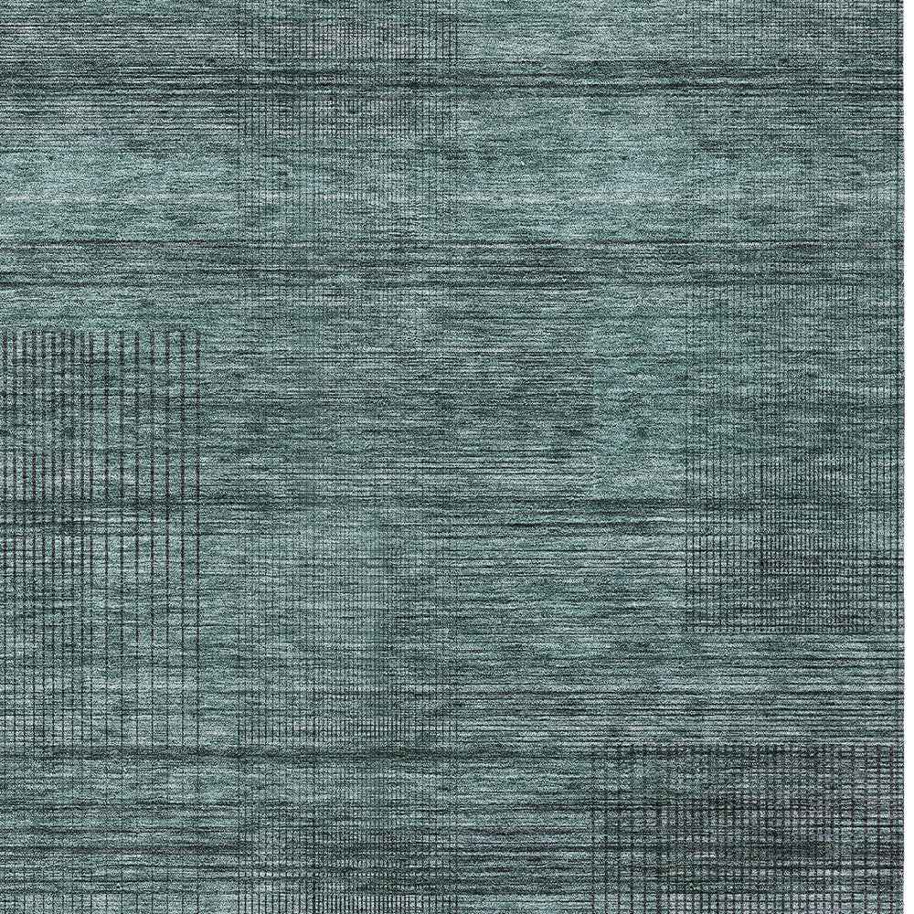 10' X 14' Teal Blue Aqua And Gray Striped Washable Indoor Outdoor Area Rug