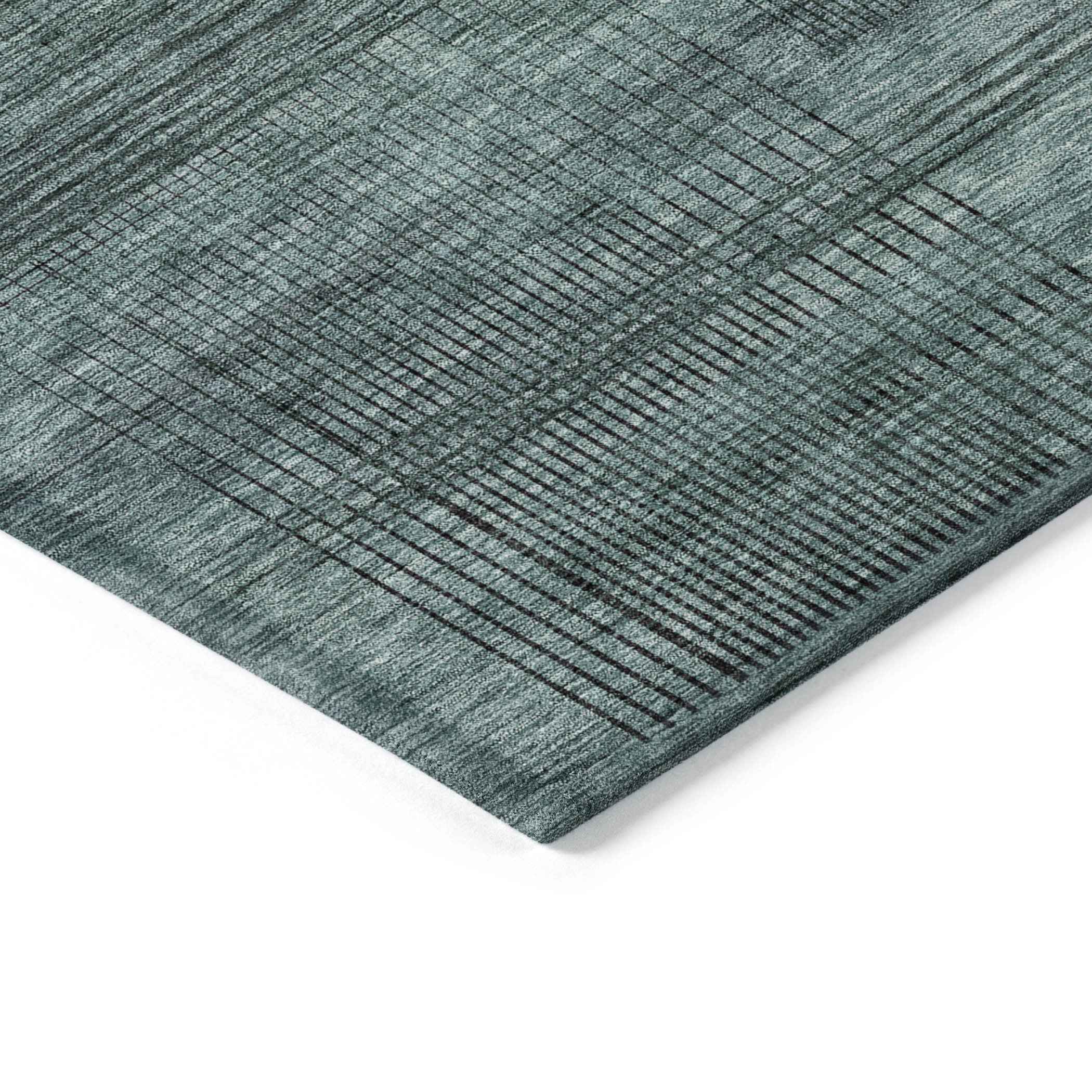 10' X 14' Teal Blue Aqua And Gray Striped Washable Indoor Outdoor Area Rug