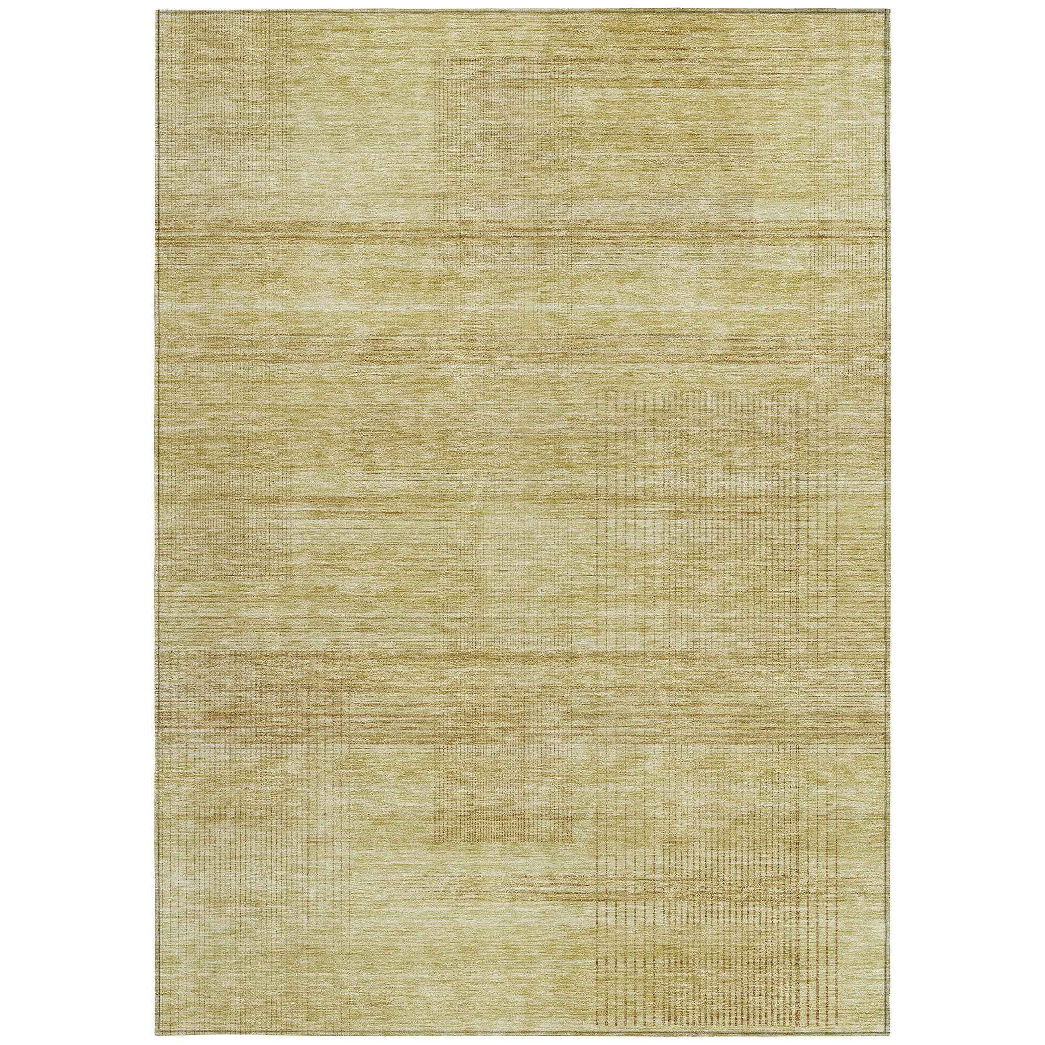 9' X 12' Gold Wheat And Beige Striped Washable Indoor Outdoor Area Rug