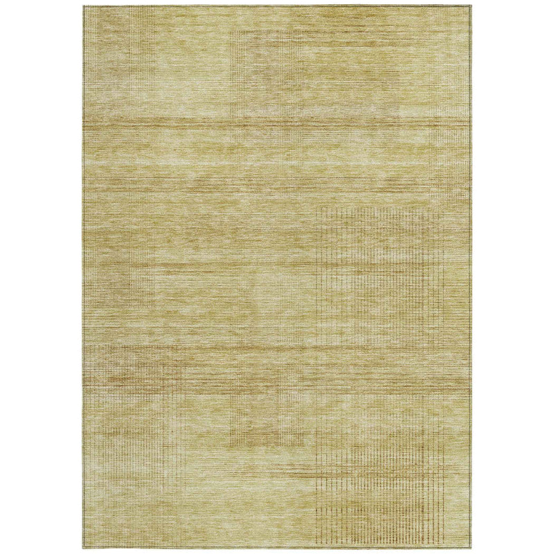 9' X 12' Gold Wheat And Beige Striped Washable Indoor Outdoor Area Rug