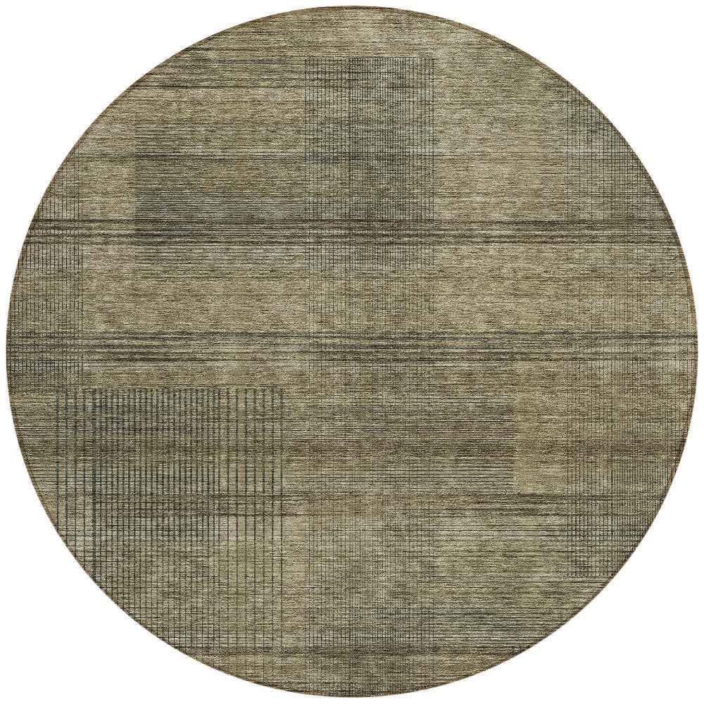8' Brown Beige And Taupe Round Striped Washable Indoor Outdoor Area Rug