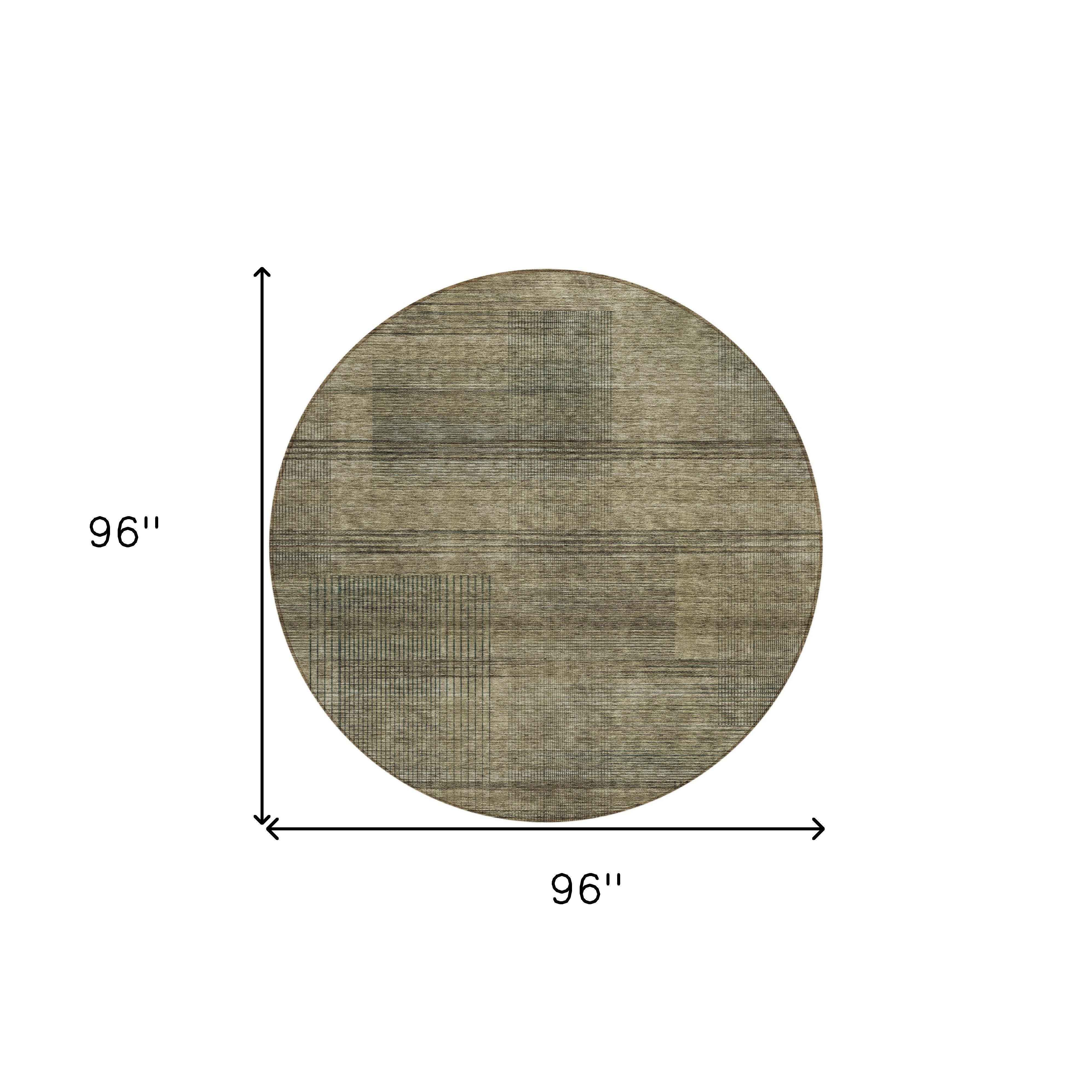 8' Brown Beige And Taupe Round Striped Washable Indoor Outdoor Area Rug