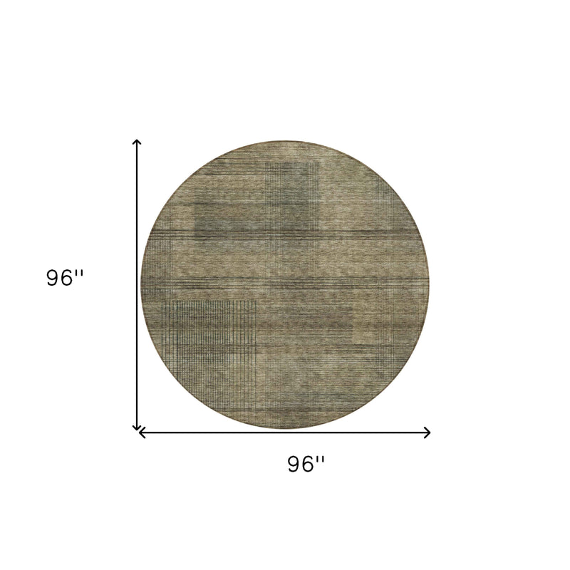 8' Brown Beige And Taupe Round Striped Washable Indoor Outdoor Area Rug