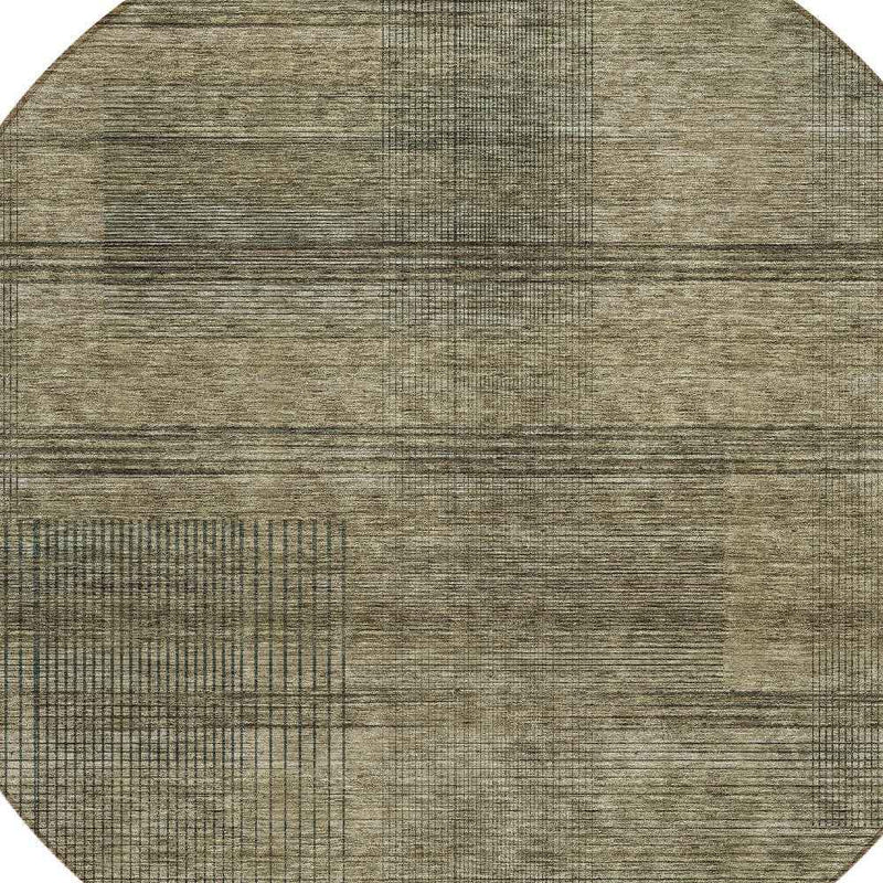 8' Brown Beige And Taupe Round Striped Washable Indoor Outdoor Area Rug