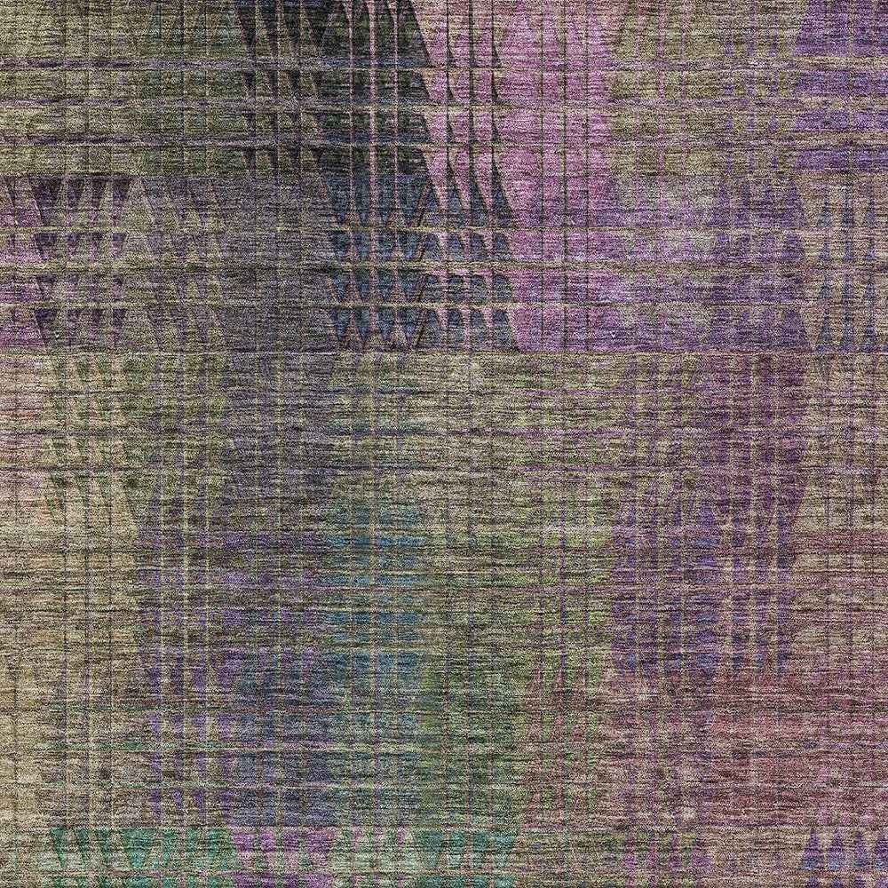 3' X 5' Plum Olive Green And Lavender Abstract Washable Indoor Outdoor Area Rug