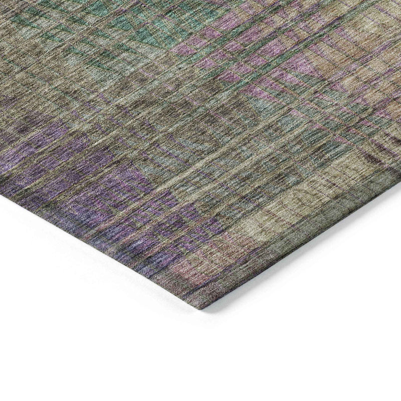 3' X 5' Plum Olive Green And Lavender Abstract Washable Indoor Outdoor Area Rug