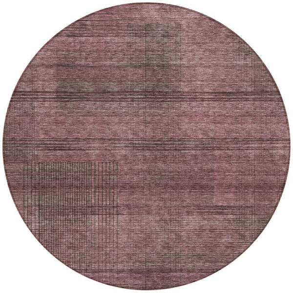 8' Merlot And Gray Round Striped Washable Indoor Outdoor Area Rug