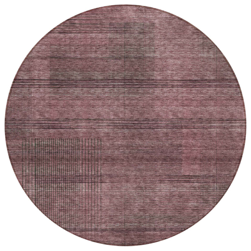 8' Merlot And Gray Round Striped Washable Indoor Outdoor Area Rug
