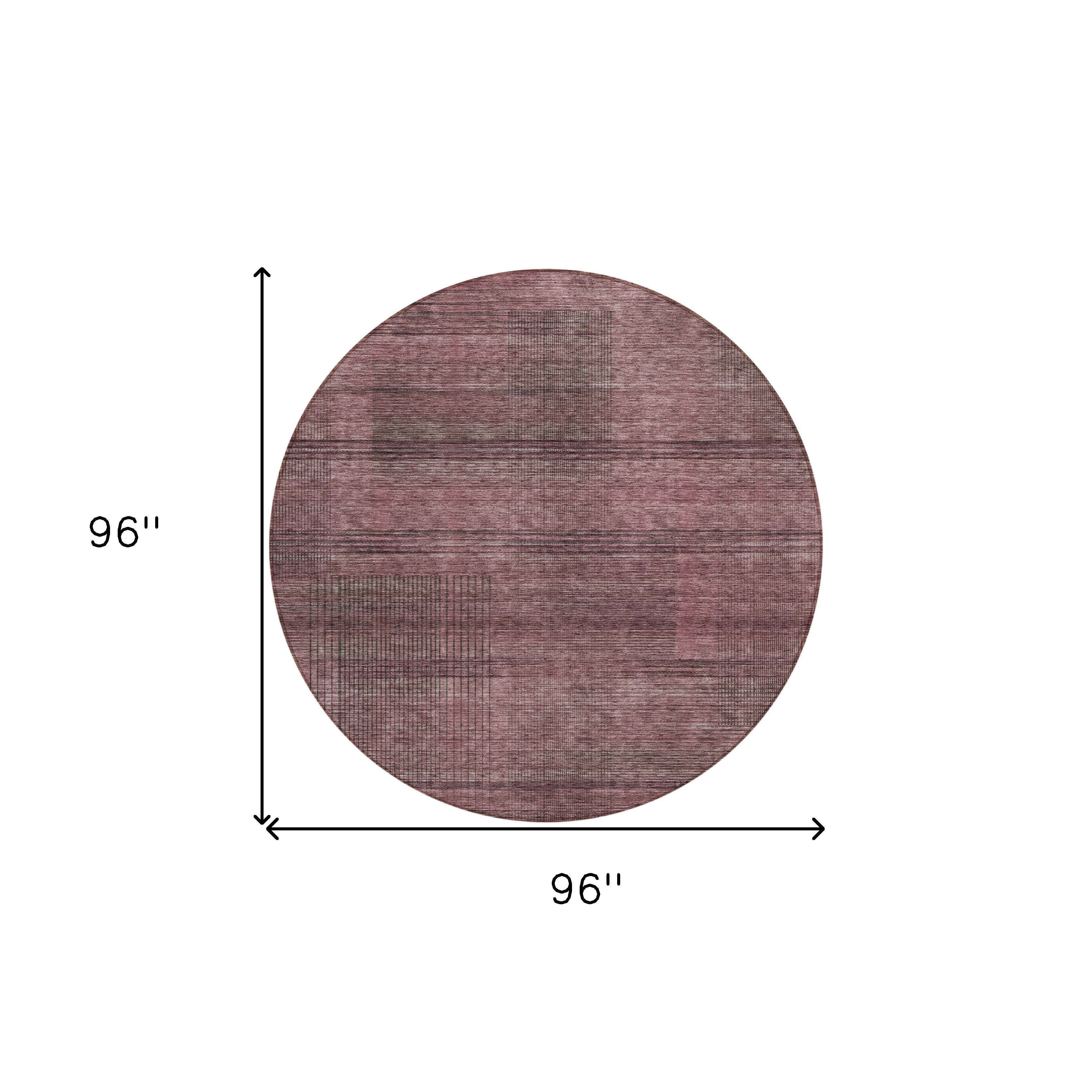 8' Merlot And Gray Round Striped Washable Indoor Outdoor Area Rug