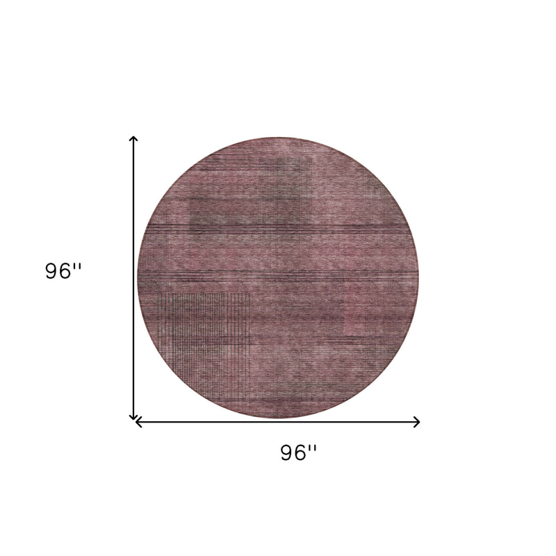 8' Merlot And Gray Round Striped Washable Indoor Outdoor Area Rug