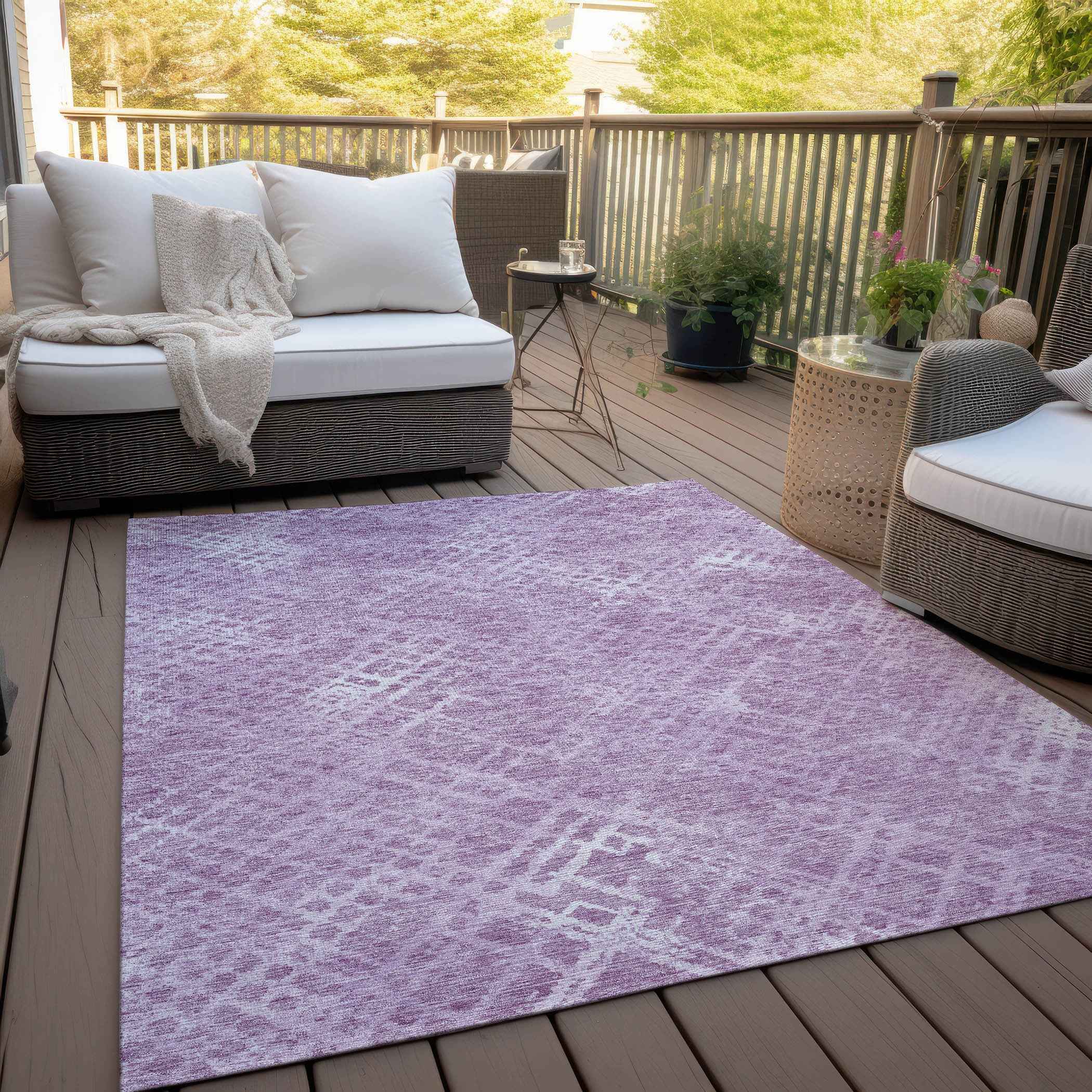 10' X 14' Lavender Purple And Ivory Geometric Washable Indoor Outdoor Area Rug