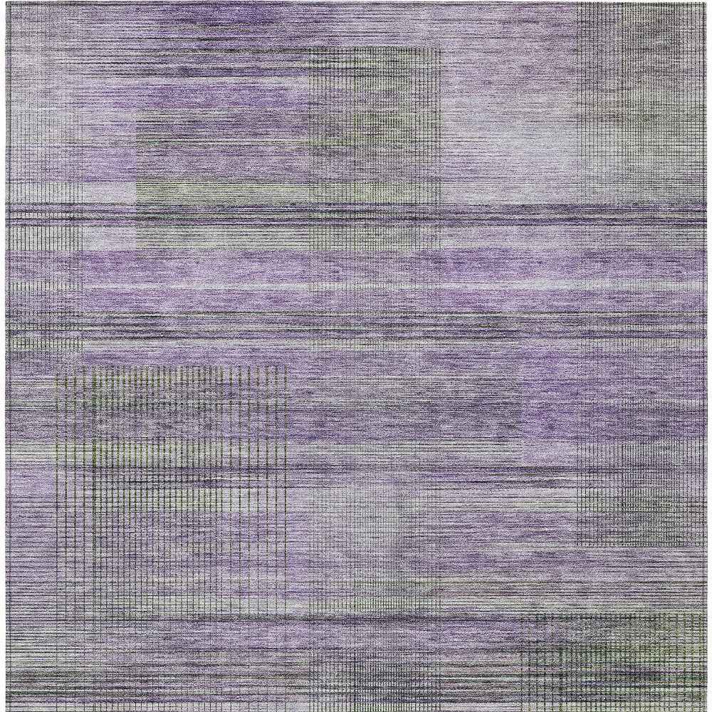 9' X 12' Purple Lavender And Gray Striped Washable Indoor Outdoor Area Rug
