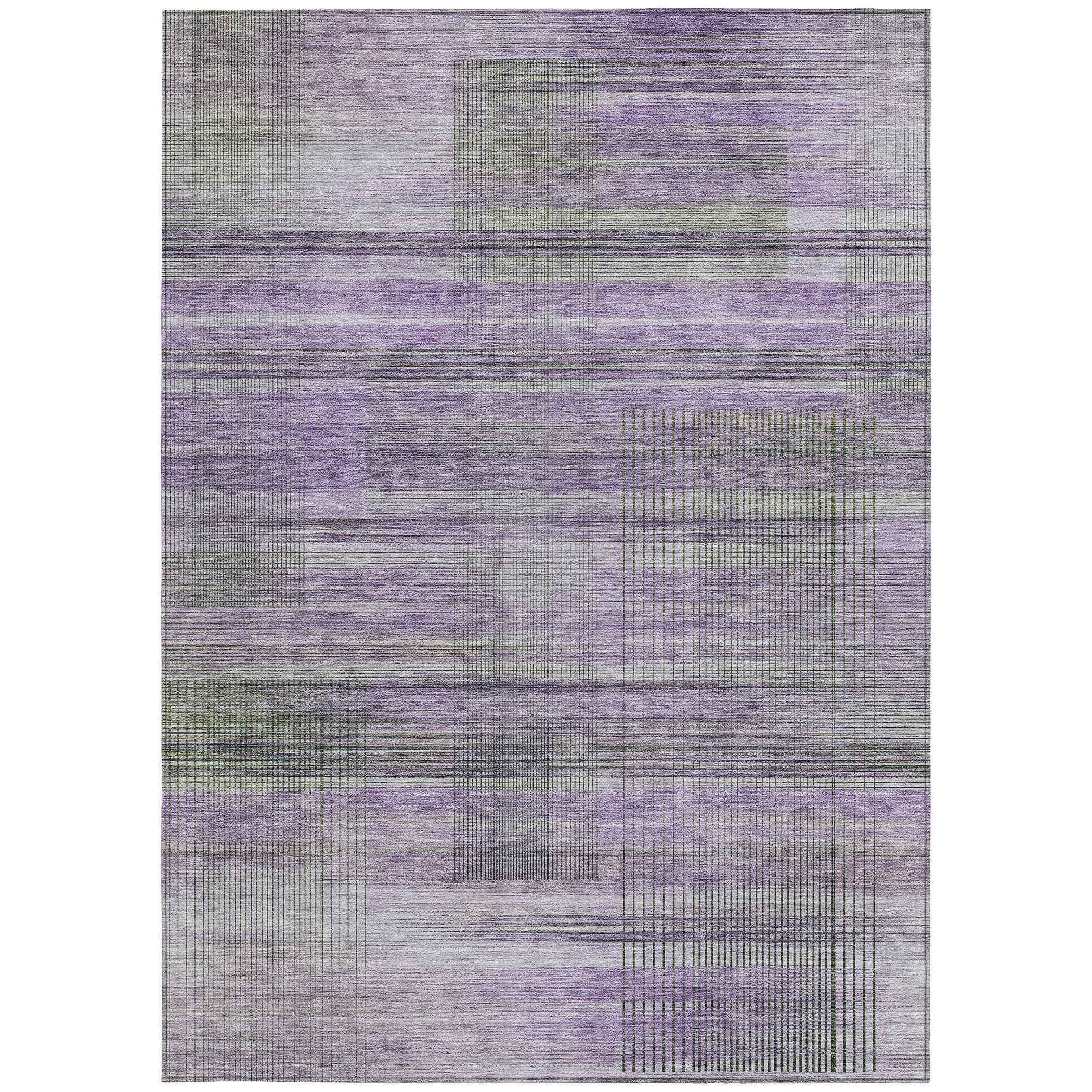9' X 12' Purple Lavender And Gray Striped Washable Indoor Outdoor Area Rug