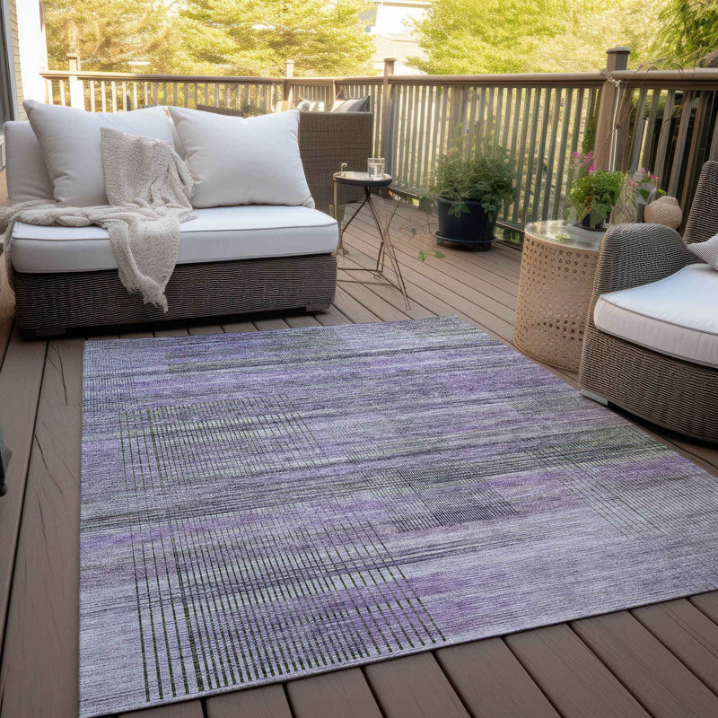 9' X 12' Purple Lavender And Gray Striped Washable Indoor Outdoor Area Rug
