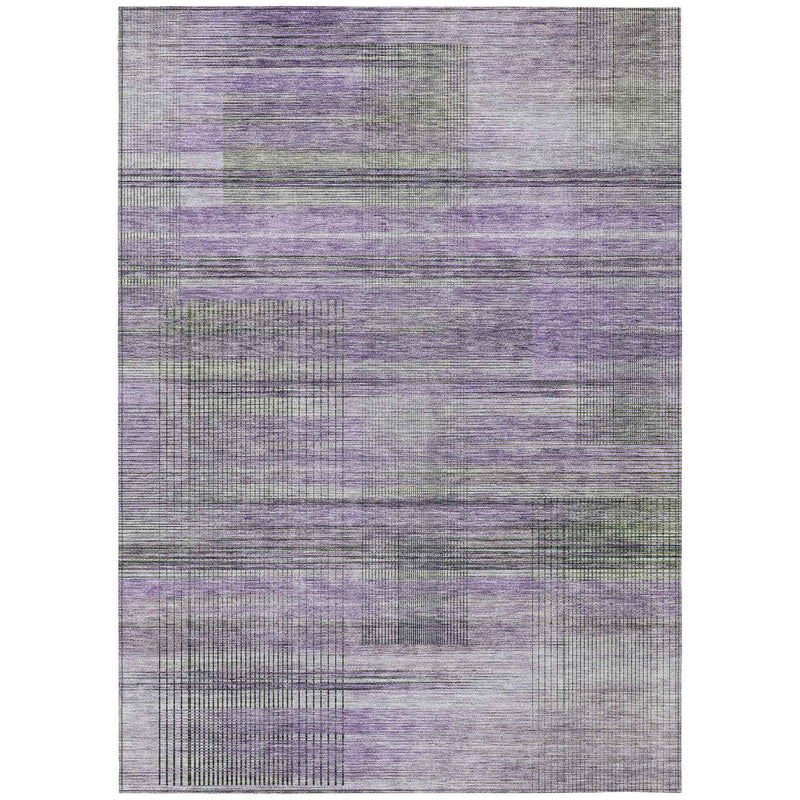 9' X 12' Purple Lavender And Gray Striped Washable Indoor Outdoor Area Rug