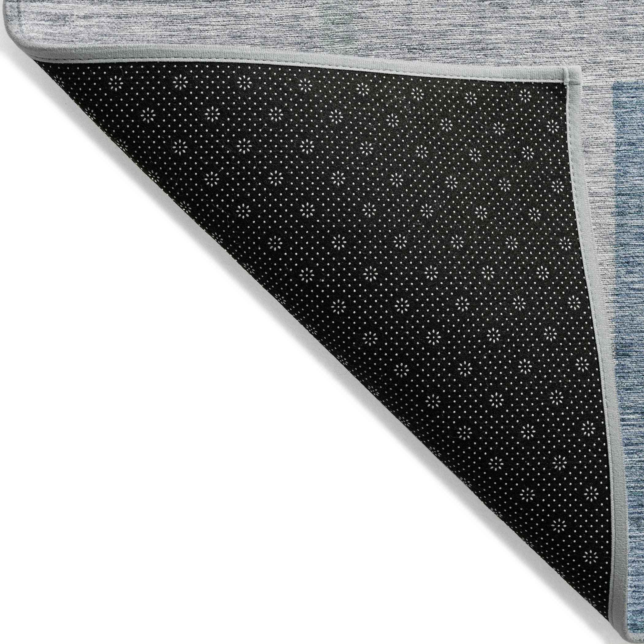 8' X 10' Gray Charcoal And Blue Geometric Washable Indoor Outdoor Area Rug