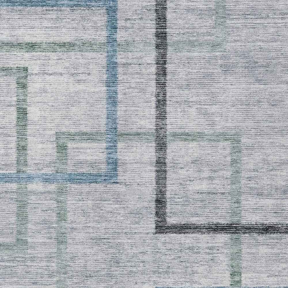 8' X 10' Gray Charcoal And Blue Geometric Washable Indoor Outdoor Area Rug
