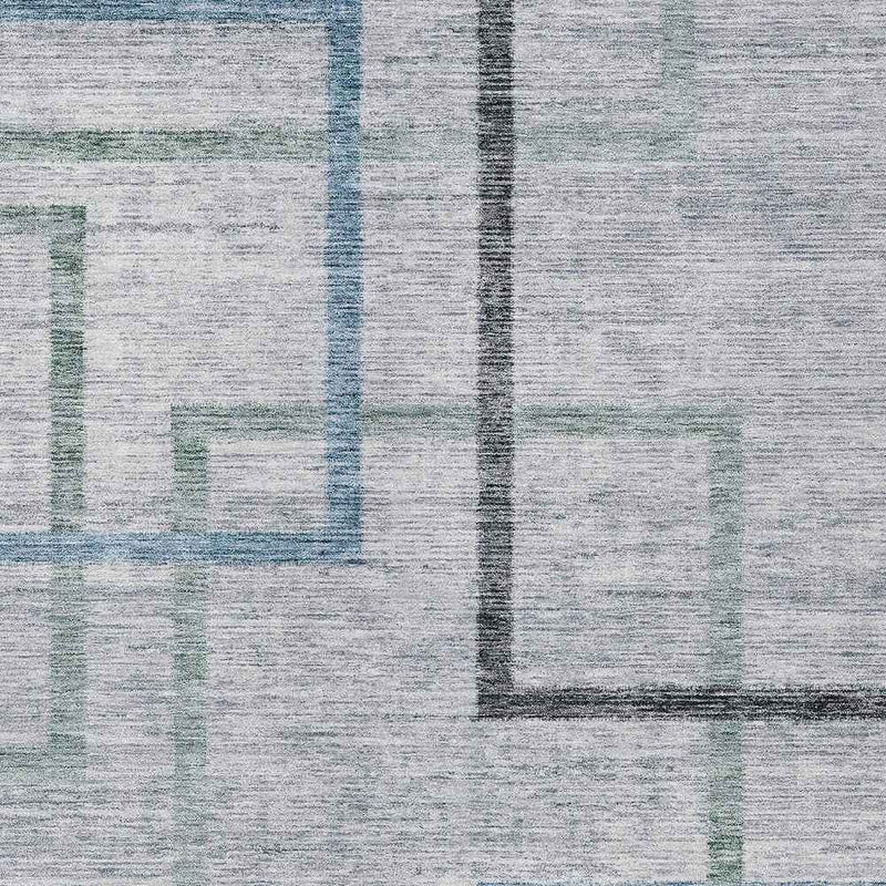 8' X 10' Gray Charcoal And Blue Geometric Washable Indoor Outdoor Area Rug