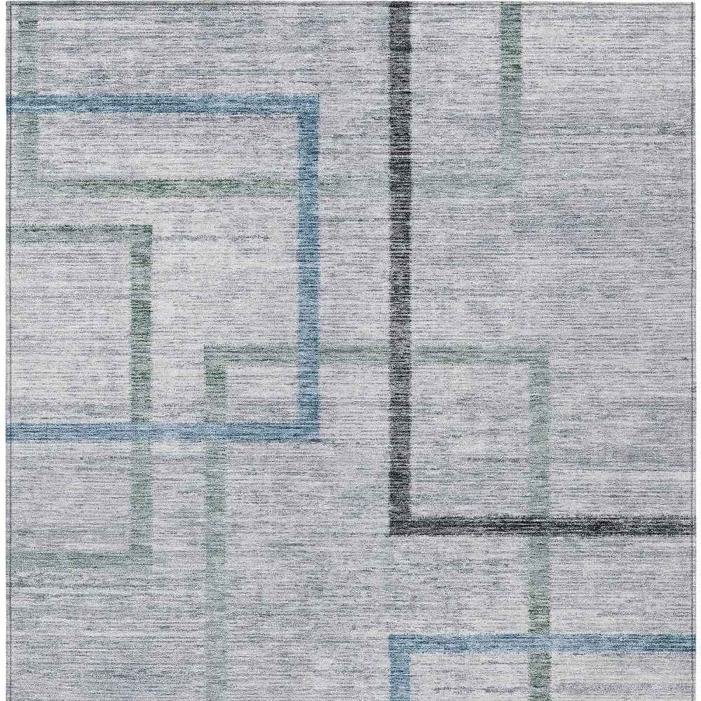 8' X 10' Gray Charcoal And Blue Geometric Washable Indoor Outdoor Area Rug