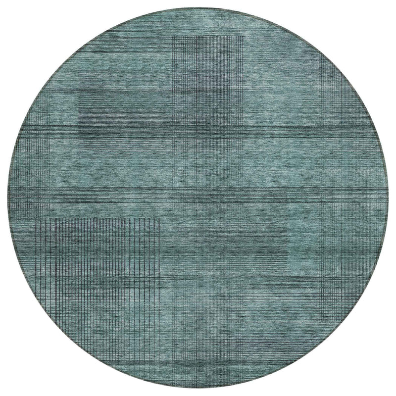 8' Teal Blue Aqua And Gray Round Striped Washable Indoor Outdoor Area Rug