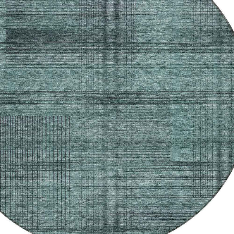 8' Teal Blue Aqua And Gray Round Striped Washable Indoor Outdoor Area Rug