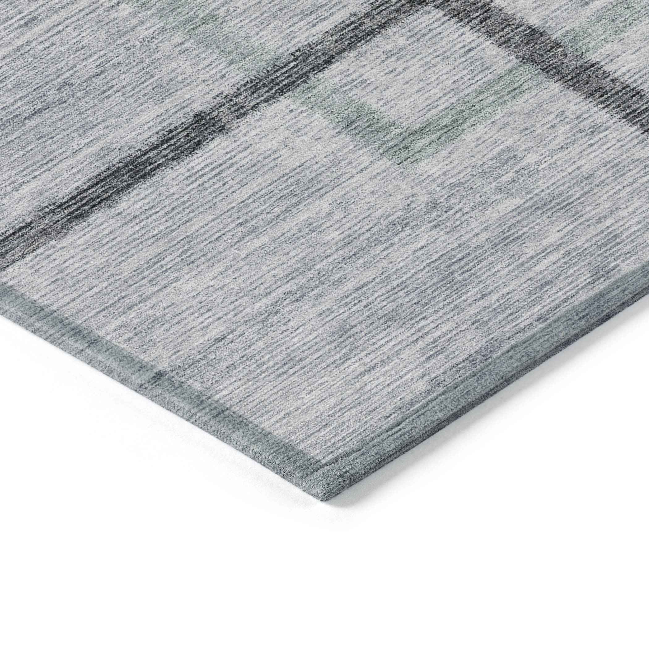 8' X 10' Gray Charcoal And Blue Geometric Washable Indoor Outdoor Area Rug