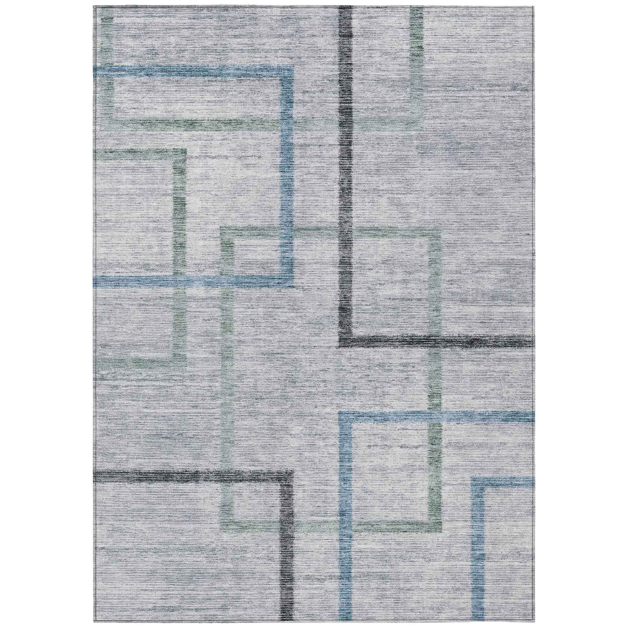 8' X 10' Gray Charcoal And Blue Geometric Washable Indoor Outdoor Area Rug