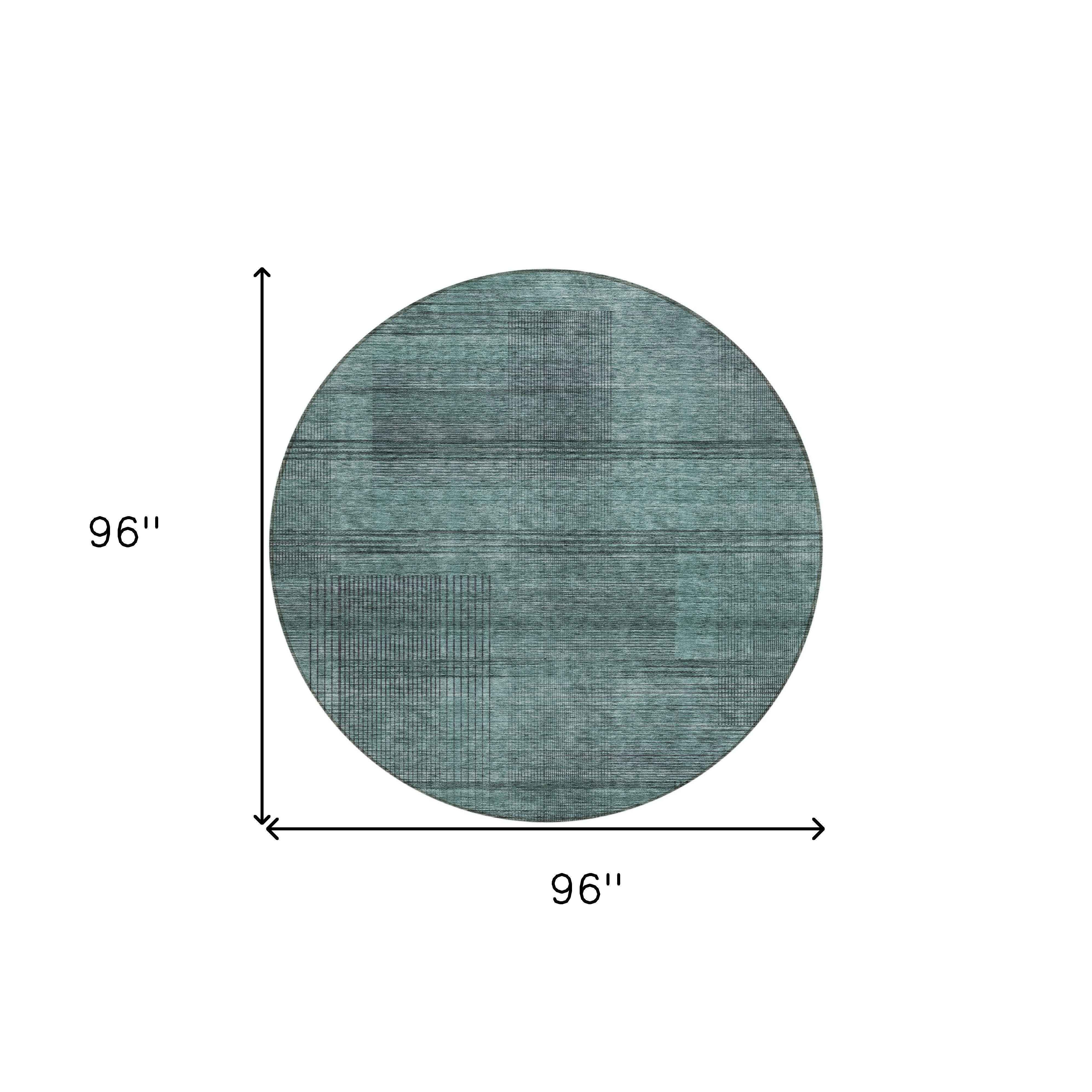 8' Teal Blue Aqua And Gray Round Striped Washable Indoor Outdoor Area Rug