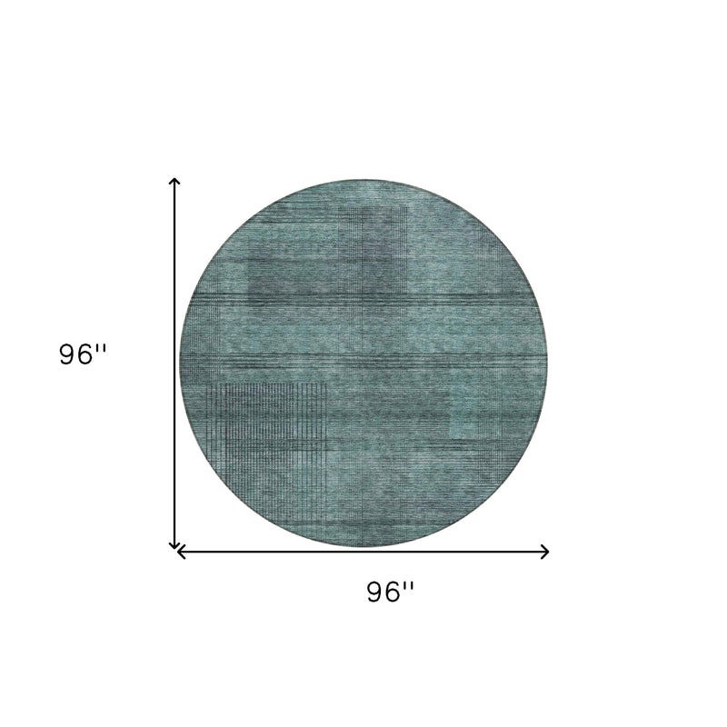 8' Teal Blue Aqua And Gray Round Striped Washable Indoor Outdoor Area Rug