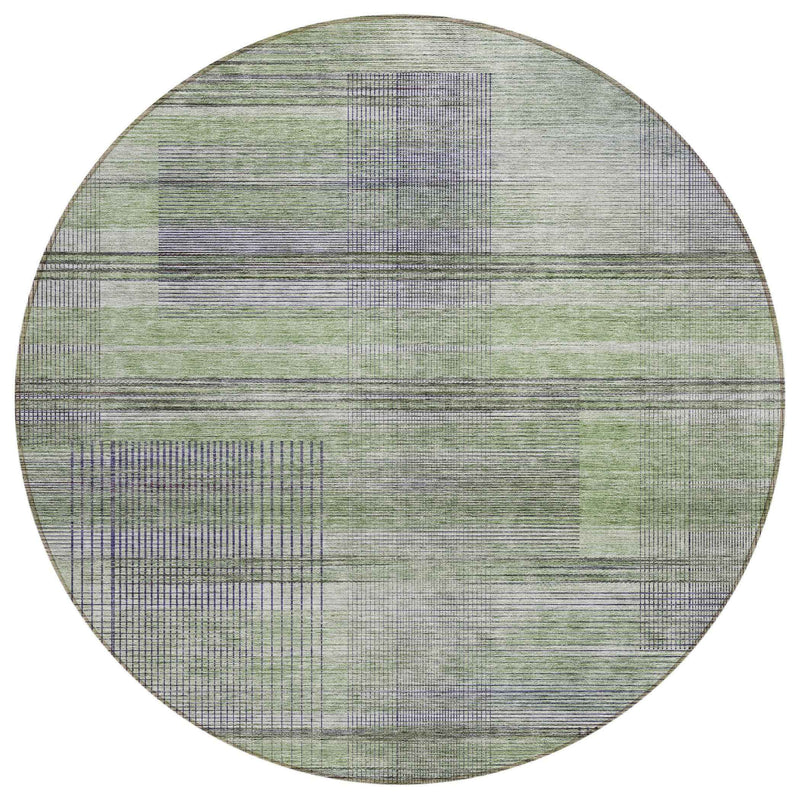 8' Artichoke Green Purple And Fern Green Round Striped Washable Indoor Outdoor Area Rug