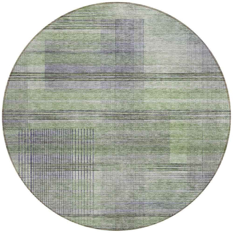 8' Artichoke Green Purple And Fern Green Round Striped Washable Indoor Outdoor Area Rug