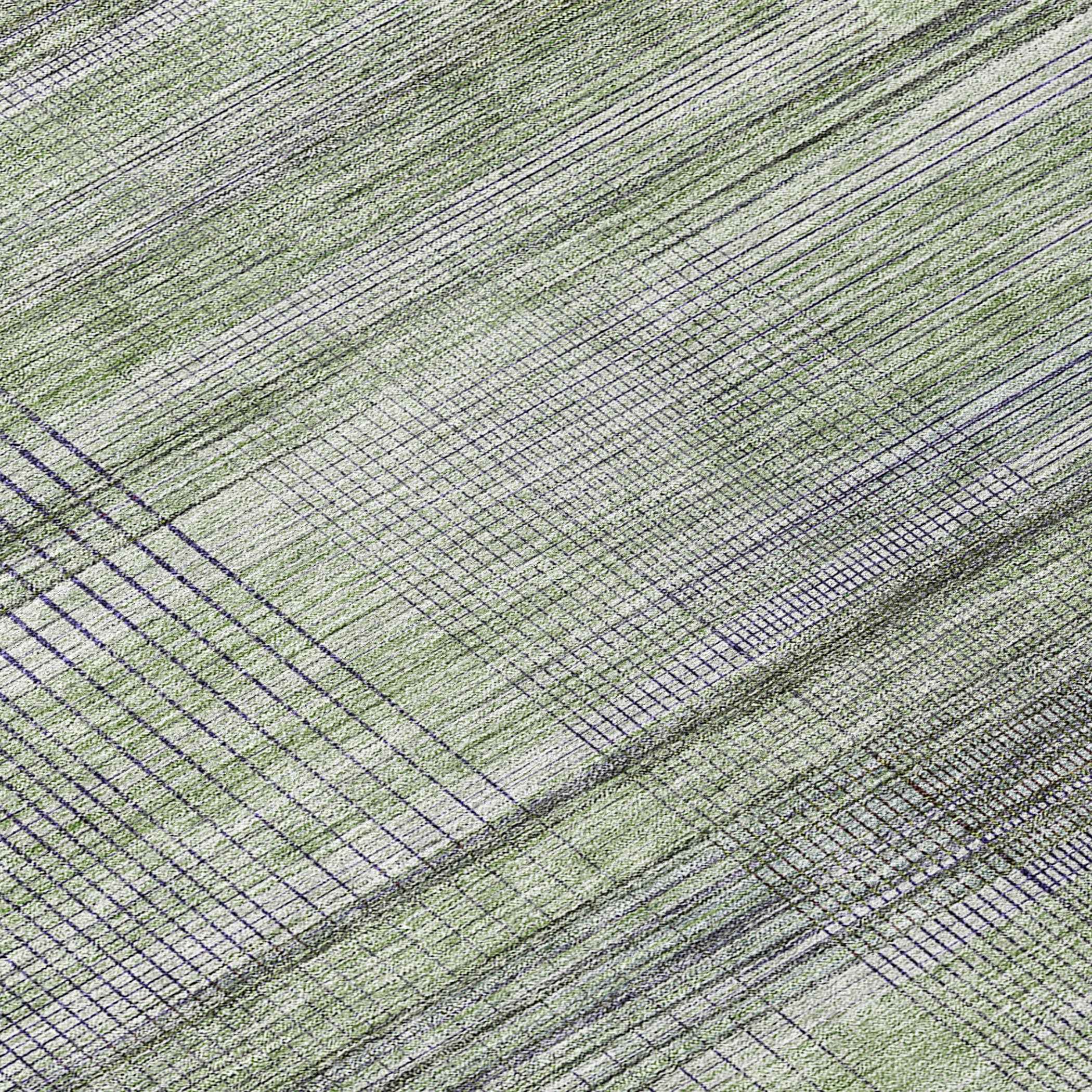 8' Artichoke Green Purple And Fern Green Round Striped Washable Indoor Outdoor Area Rug