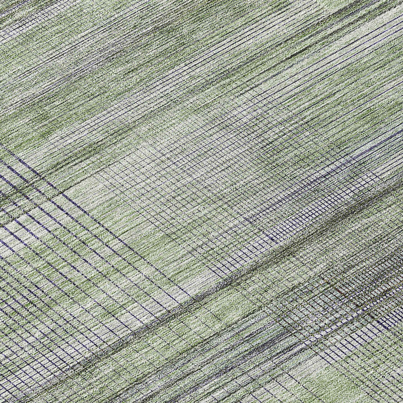 8' Artichoke Green Purple And Fern Green Round Striped Washable Indoor Outdoor Area Rug