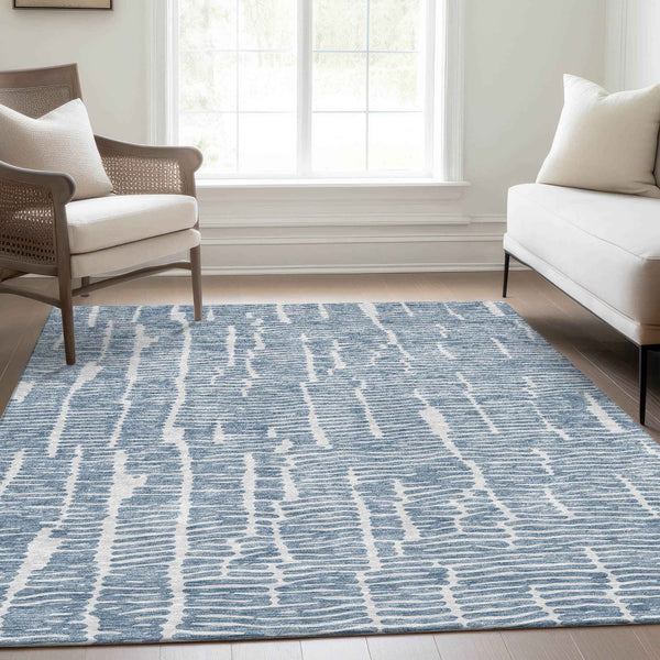 9' X 12' Blue And Ivory Abstract Washable Indoor Outdoor Area Rug